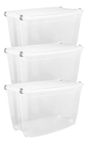 03 caixa organizadora grande plastico 78 litros transparente