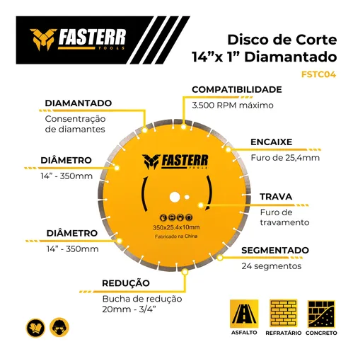 10 Disco De Corte Serra Diamantada 350mm P/ Asfalto Fasterr