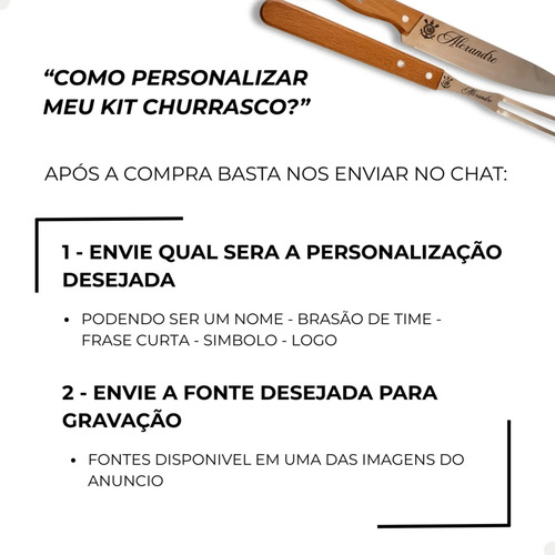 10 Kit Churrasco Faca Garfo E Estojo Personalizado Nome Time