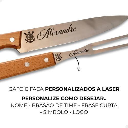 10 Kit Churrasco Faca Garfo E Estojo Personalizado Nome Time
