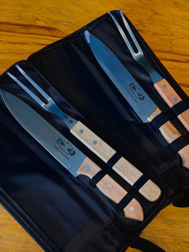 10 Kit Churrasco Faca Garfo E Estojo Personalizado Nome Time