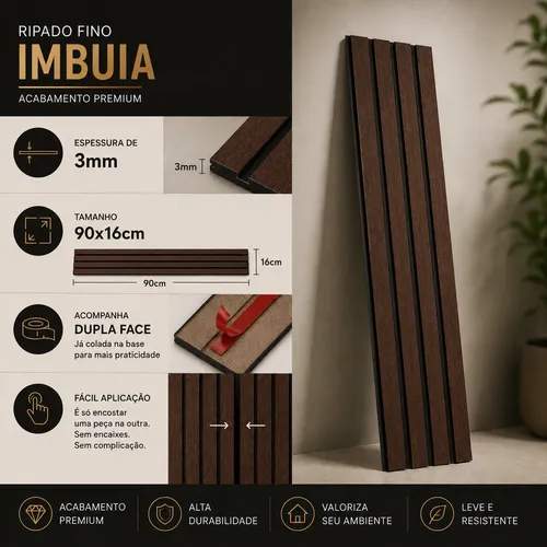 10 Placas Autocolantes Painel Madeira Ripada Montável 90x16