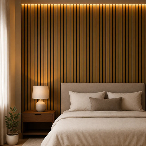 10 Placas Painel Madeira Ripada Montável Mdf 90x16 Decoração