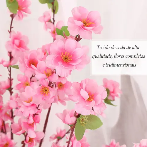 10 Ramos De Flor Artificial Cerejeira Grande Flor De Pêssego
