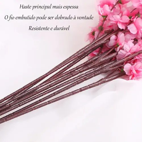 10 Ramos De Flor Artificial Cerejeira Grande Flor De Pêssego