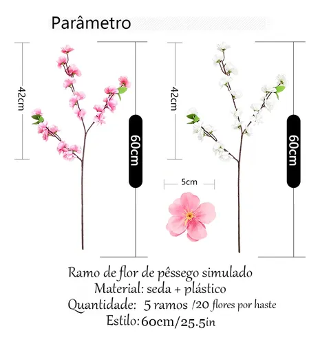10 Ramos De Flor Artificial Cerejeira Grande Flor De Pêssego