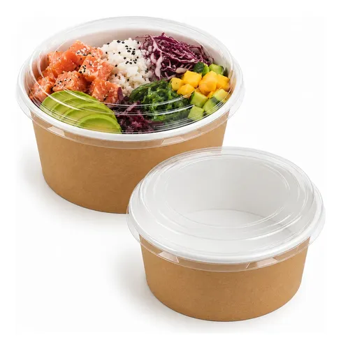 100 pote papel kraft 500ml tampa alimentos delivery