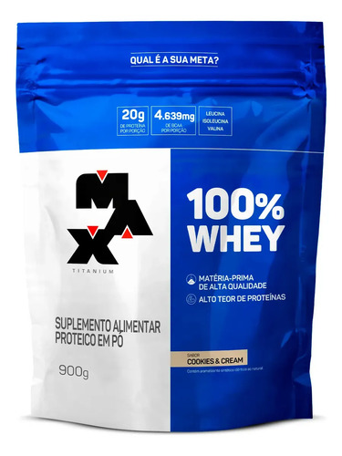100 whey 900g refil max titanium whey concentrado sabor cook