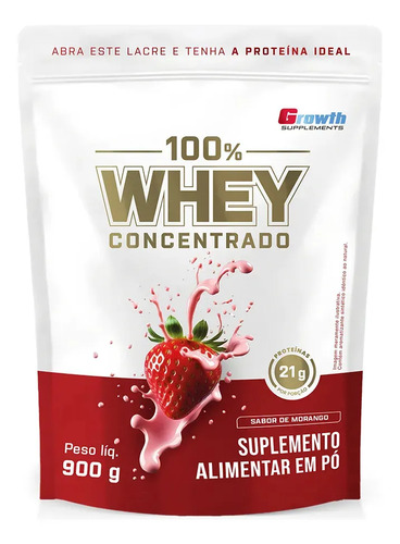 100 whey concentrado 900g growth supplements morango