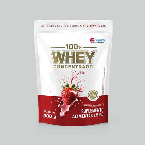 100% Whey Concentrado 900g Growth Supplements Morango