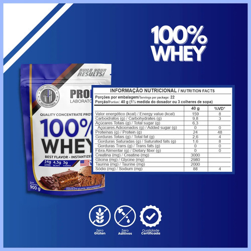 100% Whey - Concentrado Refil 900g -profit Sabor Chocolate
