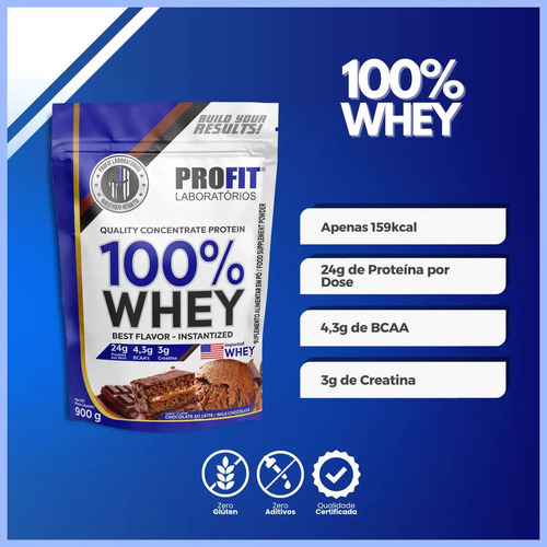 100% Whey - Concentrado Refil 900g -profit Sabor Chocolate