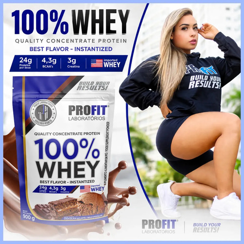 100% Whey - Concentrado Refil 900g -profit Sabor Chocolate