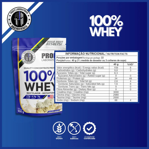100% Whey Quality Concentrate Protein Refil 900g - Profit Sabor Leite Niño