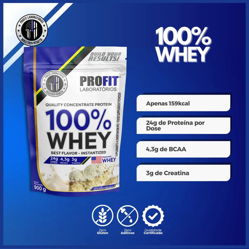 100% Whey Quality Concentrate Protein Refil 900g - Profit Sabor Leite Niño