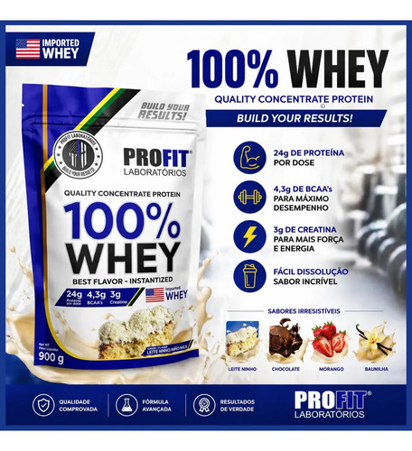 100% Whey Quality Concentrate Protein Refil 900g - Profit Sabor Leite Niño