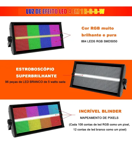 1000w 8+8 Strobo Atomico Led Rgbw Dmx Com Fita Dj Para Festa