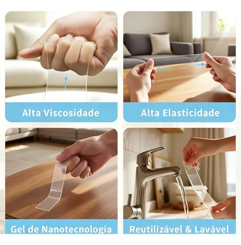 10m Fita Dupla Face Adesiva Nano Extra Forte Lavavel