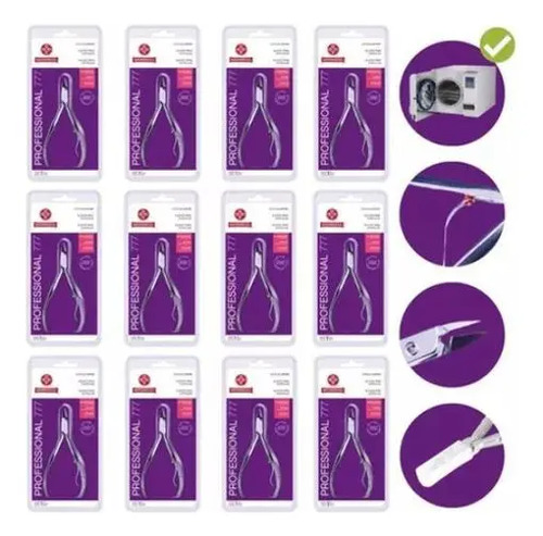 12 alicate de cuticula inox premium profissional mundial 777