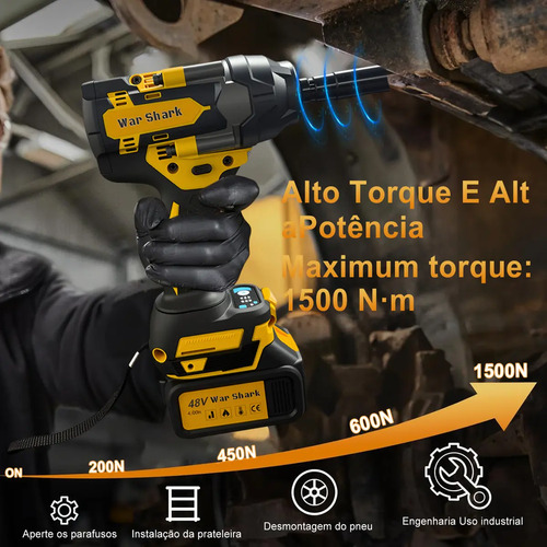 1500 N.m Chave De Impacto Profissional 48V Brushless 2 Baterias 4000ma War Shark Bivolt Parafusadeira E Furadeira Maleta E Acessórios Alta Potência Motor Sem Escovas