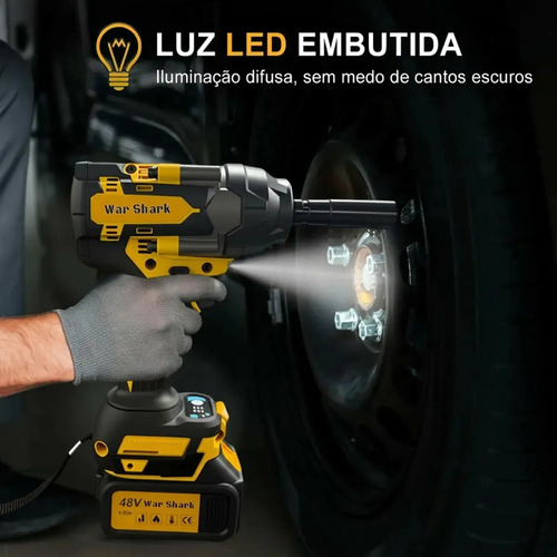 1500 N.m Chave De Impacto Profissional 48V Brushless 2 Baterias 4000ma War Shark Bivolt Parafusadeira E Furadeira Maleta E Acessórios Alta Potência Motor Sem Escovas