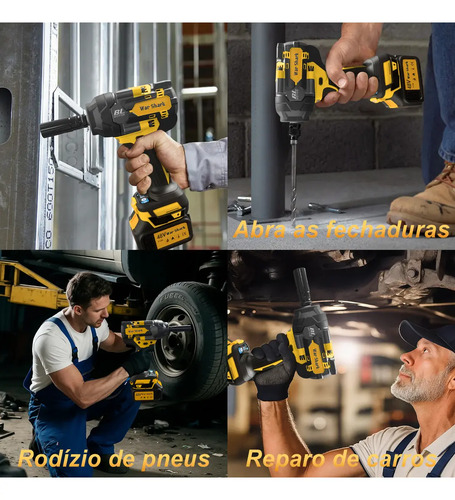 1500 N.m Chave De Impacto Profissional 48V Brushless 2 Baterias 4000ma War Shark Bivolt Parafusadeira E Furadeira Maleta E Acessórios Alta Potência Motor Sem Escovas