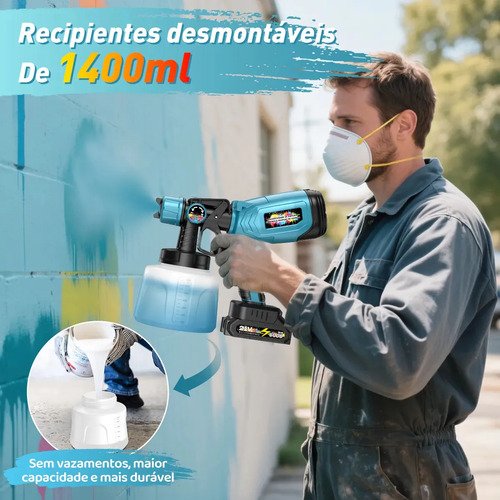 1500W Pistola De Pintura Elétrica Profissional 1400ML 2*6000mAh Bateria Portátil Pistola Pulverizador Hvlp De Tinta Con 6 Bicos 3 Modos Low Pressão Gravidade Para Automotiva/Carro/Cerca
