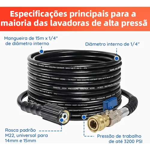 15m Mangueira Bico Registro Engate Rápido Lavadora P/karcher