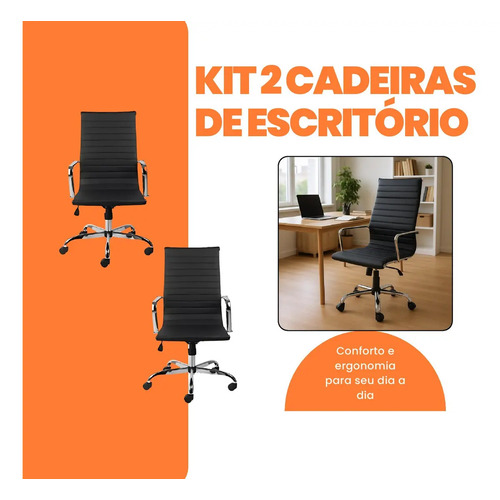 2 Cadeiras Charles Eames Esteirinha Secretária Executiva Cor Preto