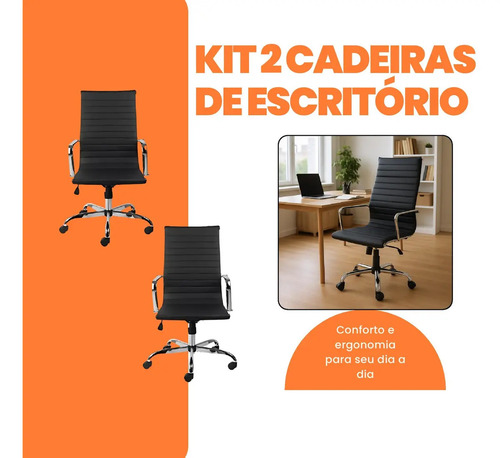 2 Cadeiras Charles Eames Esteirinha Secretária Executiva Cor Preto