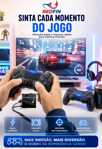 2 Controles Redfin Sem Fio Compatível com PS4, PC e Android com Bluetooth Touchpad Vibração Dupla joystick