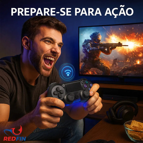 2 Controles Redfin Sem Fio Compatível com PS4, PC e Android com Bluetooth Touchpad Vibração Dupla joystick