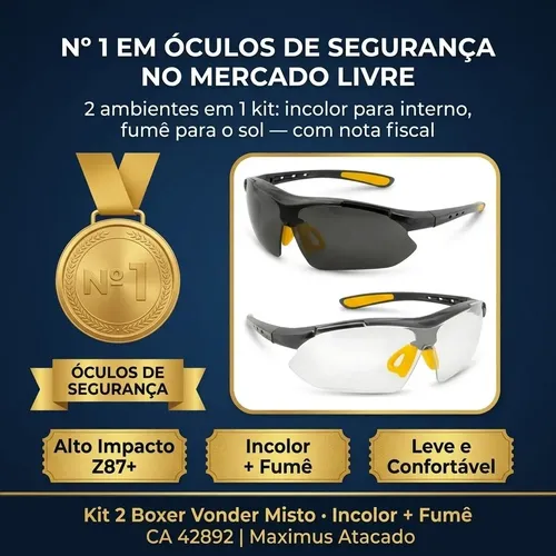2 Óculos Proteção Anti Risco Epi Trabalho E Lazer Esportivo