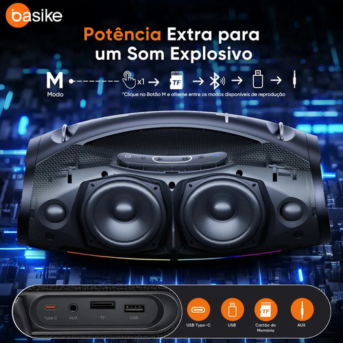 200w Caixa De Som Bluetooth Portátil 30000mah Boombox Ipx6 Basike Caixa Som Estéreo Bass Boost, Alta Hifi ,ajuste Graves / Agudos Com Rgb Luzes Led, Som Para Festa Cor Preto