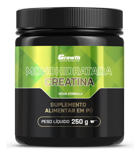 creatina monohidratada 250g growth supplements pó sem sabor embalagem frente