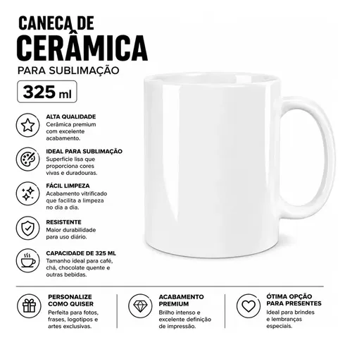 24 Caneca Branca Cerâmica Sublimação 325ml Branca Deko