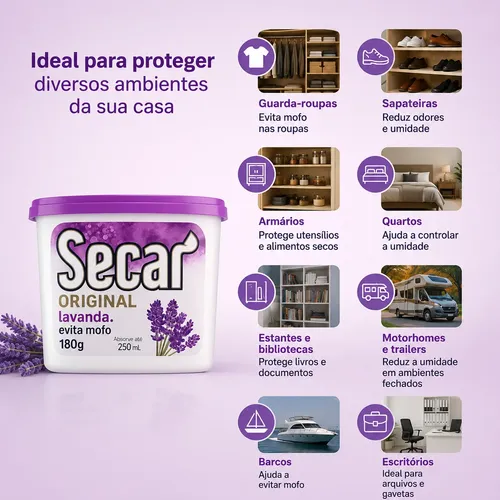 24 Unid. Antimofo Secar 180g Lavanda Desumidificador Armario
