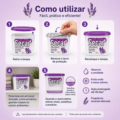 24 Unid. Antimofo Secar 180g Lavanda Desumidificador Armario