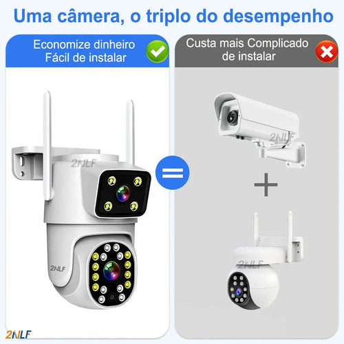2nlf Câmeras De Segurança Wifi 360° Ip66 Conversação Bidirecional Visão Noturna Eseecloud App 2 Lentes 2 Telas 10mp
