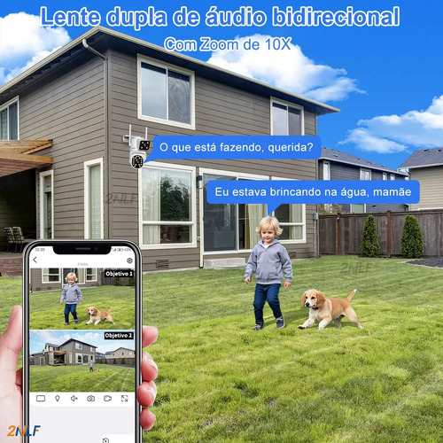 2nlf Câmeras De Segurança Wifi 360° Ip66 Conversação Bidirecional Visão Noturna Eseecloud App 2 Lentes 2 Telas 10mp