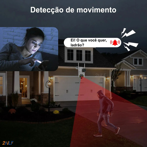 2nlf Câmeras De Segurança Wifi 360° Ip66 Conversação Bidirecional Visão Noturna Eseecloud App 2 Lentes 2 Telas 10mp