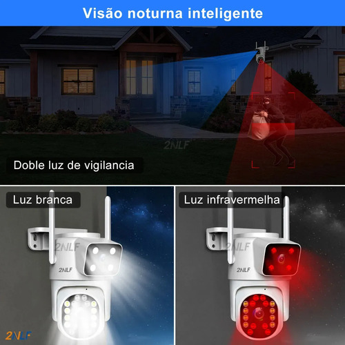 2nlf Câmeras De Segurança Wifi 360° Ip66 Conversação Bidirecional Visão Noturna Eseecloud App 2 Lentes 2 Telas 10mp