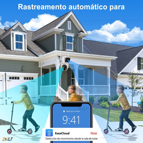 2nlf Câmeras De Segurança Wifi 360° Ip66 Conversação Bidirecional Visão Noturna Eseecloud App 2 Lentes 2 Telas 10mp