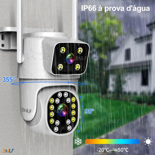 2nlf Câmeras De Segurança Wifi 360° Ip66 Conversação Bidirecional Visão Noturna Eseecloud App 2 Lentes 2 Telas 10mp