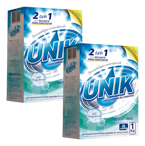 2x detergente para maquina de lavar louca sabao po unik 1kg