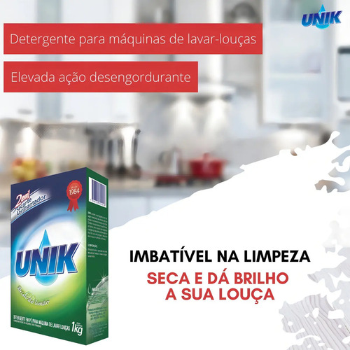 2x Detergente Para Maquina De Lavar Louça Sabão Pó Unik 1kg