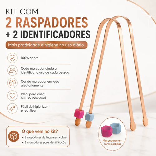 2x Raspador De Lingua Em Cobre Com Identificador Ayurveda