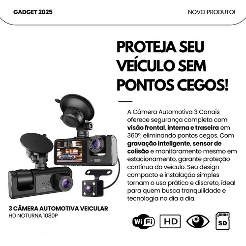 3 Câmera Wifi Automotiva Veicular Carro Com Hd Noturna 1080p Icarbonx