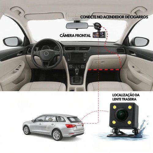 3 Câmera Wifi Automotiva Veicular Carro Com Hd Noturna 1080p Icarbonx