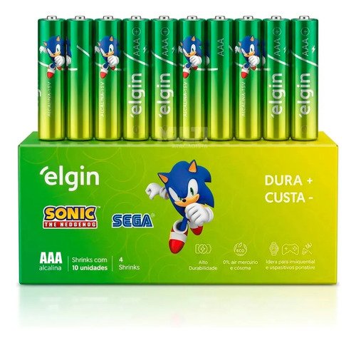 40 pilhas alcalina elgin 3a aaa palito 4 blister c10 pilhas